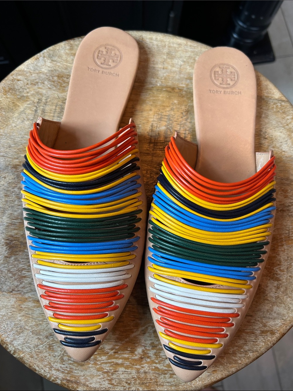 TORY BURCH Multicolor Strappy Leather Slip-On Mules